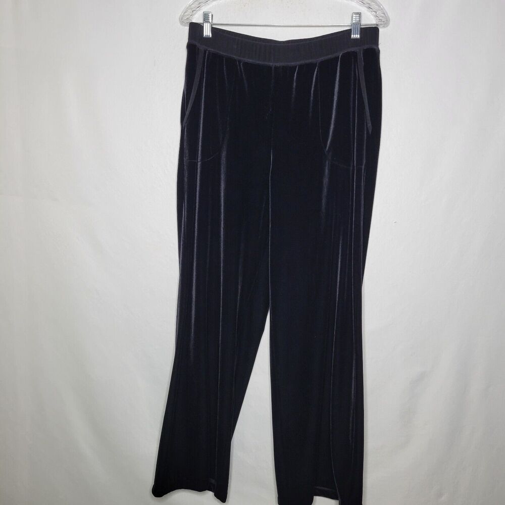 Chico's Black Velour Wide Leg Elastic Waist Lounge Pants Women's Size 2 Medium